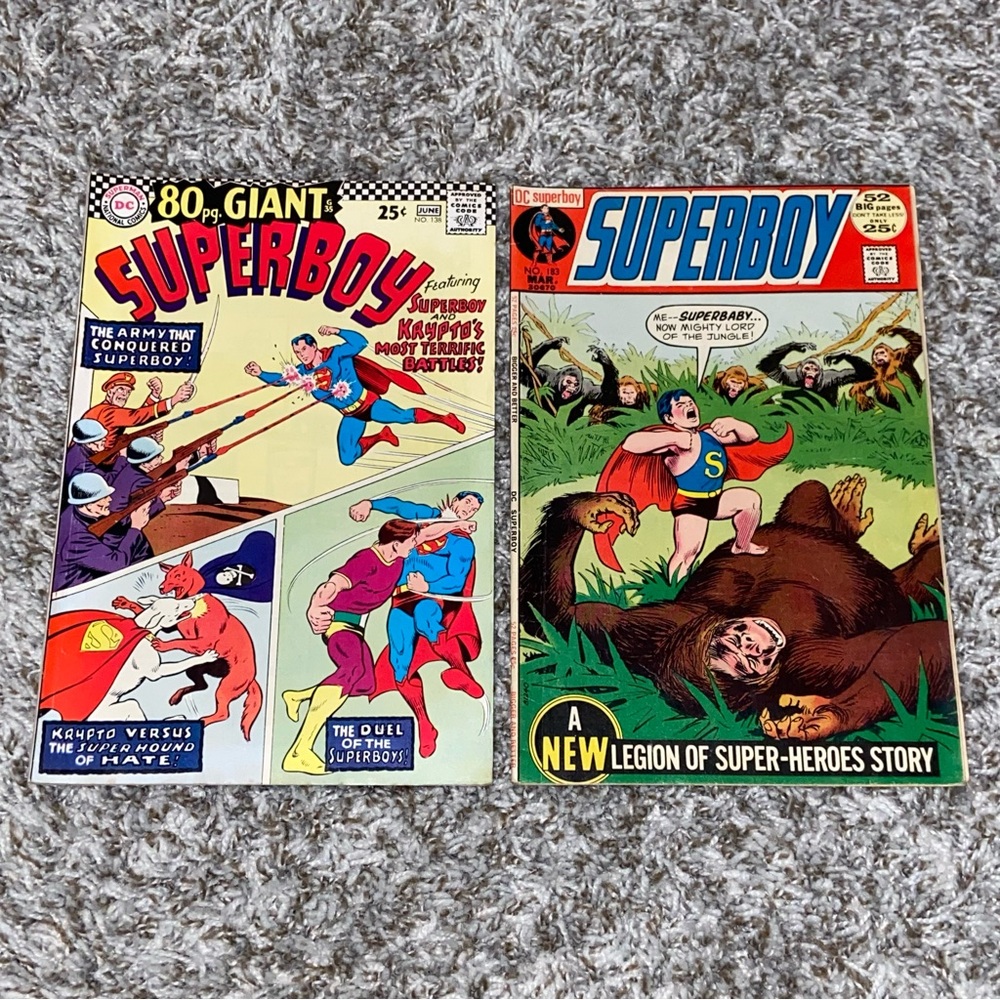 VINTAGE DC COMICS Superboy 1967 #138 & 1972 #183 Giant Pages Silver Age Comic
